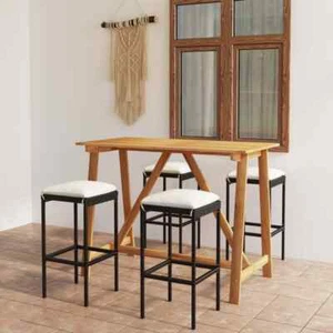 NNEVL 5 Piece Garden Bar Set with Cushions Black - Picture 1 of 10