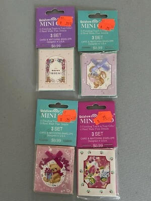 Mini tarjetas de felicitación vintage sin usar 4 paquetes de 3 nuevo stock antiguo Foto 1 de 4