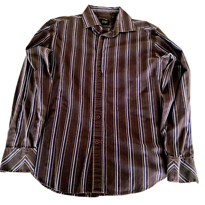Guess By Marciano Mens Shirt Size L Brown Striped Button Up Long Sleeve - Image 1 of 4