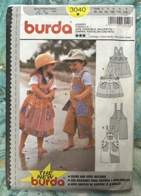 Burda  3040 Pattern Childrens Jumper Overalls Size 18 m to 6 Vintage 1990's? - Image 1 of 2