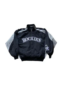 Giacca Bomber Majestic Colorado Rockies Full Zip Nero Taglia Large - Foto 1 di 7