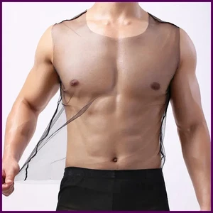 Brand New Men T-Shirt Vest See Through Sleeveless Solid Color T-Shirt Tank - Picture 1 of 28