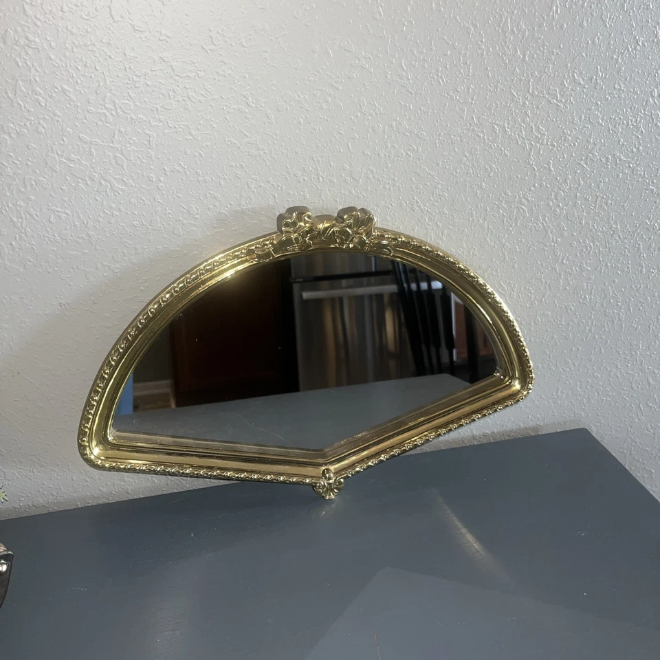 Home Interiors Vintage 1980's Gold Tone Fan Shaped Mirror 16.25"×10.5" Regency  - Image 1 of 4