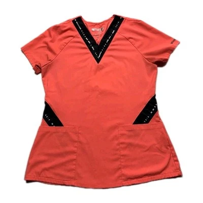 Women's Grey's Anatomy ACTIVE Pink/Black Printed V Neck Scrub Top Sz S Hospital  - Image 1 of 4