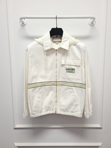 Giacca a vento Gucci bianca etichetta fascia logo 44 127650099