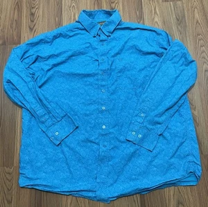 Ariat Camicia Uomo 2XL Blu Paisley Bottoni Western Manica Lunga Cotone Lavoro - Foto 1 di 15