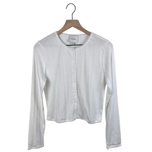 Reformation Ari Pointelle Strickjacke hauchdünn weiß Größe L Bio-Baumwolle - Bild 1 von 8