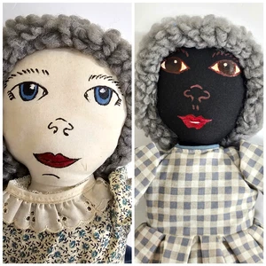 Muñeca de trapo vintage Topsy Turvy arte popular hecha a mano negra/blanca 2 en 1 reversible 17" - Imagen 1 de 9