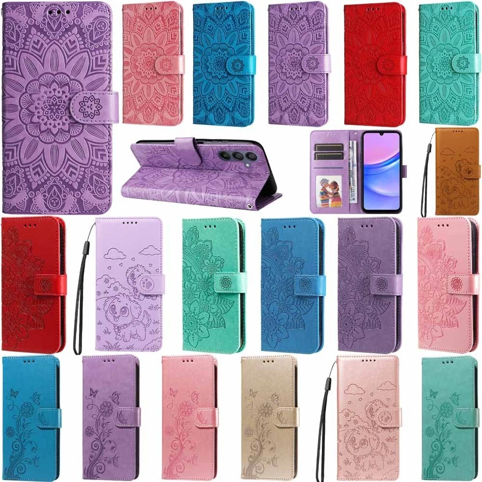 Butterfly Flower Dog Wallet Phone Case For Samsung A36 A56 A16 A15 A35 A14 A54 - Image 1 of 4