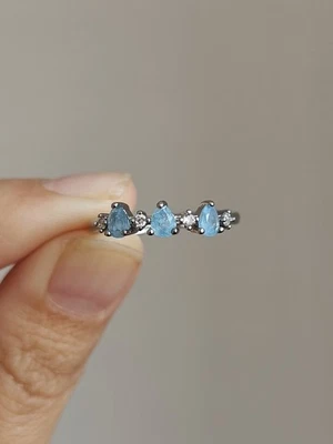 Aquamarine pear cut half eternity  Adjustable silver  Plated Ring - Image 1 of 4