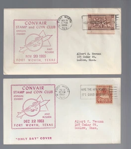 2 1953/1955 Fort Worth Texas Convair Stamp Club covers-slogan cancels - Picture 1 of 2