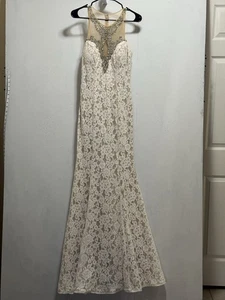 Davids Bridal Mermaid Wedding Dress Sz 4/6 Ivory All Over Lace Crystal Neckline - Picture 1 of 12