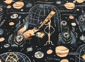 Astronomia * Pianeti * Telescopio * Volpe * su Blu * Cara Stella * 100% Cotone * 8" x 22" - Foto 1 di 5