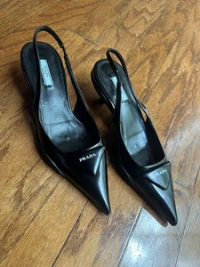 Prada Black Patent Leather Slingback Pumps Size 41 - Picture 1 of 4