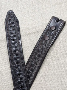 Cinturón hebilla vintage TOOLED WESTERN hecho a mano 32 marrón oscuro cuero geométrico - Imagen 1 de 9
