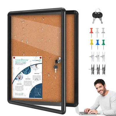 26x20 Enclosed Cork Bulletin Board Tamper-Proof Dispaly Case,Aluminium Frame,... - Image 1 of 4
