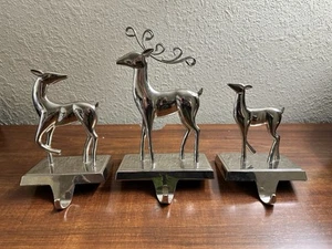 3 Reindeer Family Silver Metal Christmas Stocking Holder Hanger Buck Doe Deer - Picture 1 of 5