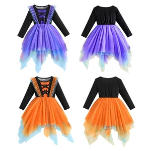Kids Girls Dress Carnival Skirt Bat Gown Theme Long Sleeve Cosplay Festival - Picture 1 of 24
