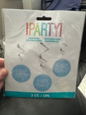 Unique Baby Shower Boy Blue 3ct. Hanging Swirl Party Supply Decorations New!!! - Image 1 of 2