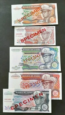 Zaire Lot p-34, 36, 37, 38, 39, UNC,  SPECIMEN !! - Image 1 of 2