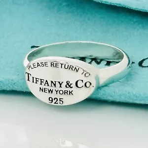 Size 8 Please Return to Tiffany & Co Oval Signet Ring in Sterling Silver - Picture 1 of 7