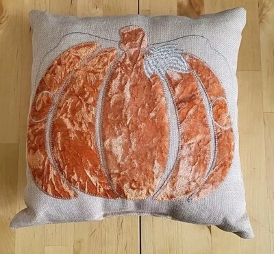 Pumpkin Throw Pillow Gold Embroidery Thanksgiving Rustic Fall Farmhouse Cottage  - Image 1 of 2