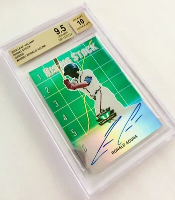 2018 Leaf Valiant Ronald Acuna Jr. Green Rising Stock Auto #25/99 BGS 9.5/10 - Image 1 of 4