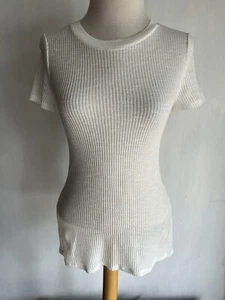 MASSIMO DUTTI Official Women's White Striped Sheer See-Through T-Shirt Size XS - Picture 1 of 6