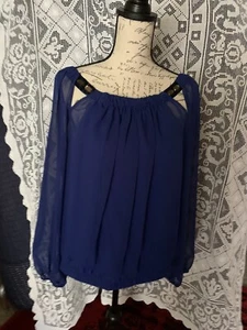 Jackie Jon New York royal blue blouse with slit in sleeves on shoulder - Picture 1 of 8