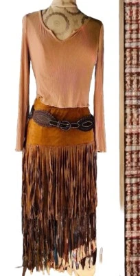 KATE & MALLORY замши бахрома юбка падение эластичный пояс коньяк 1 X ремень включены - Изображение 1 из 3