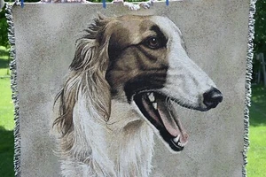 Robert J May Testa Studio Borzoi Arazzo Tessuto Lancio Girocollo 53" x 51" - Foto 1 di 4