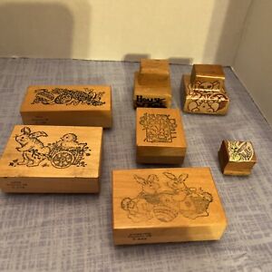 VINTAGE 1980's PSX HAPPY EASTER LOT OF 7 RUBBER STAMPS HAPPY SPRING WOODEN STAMP
