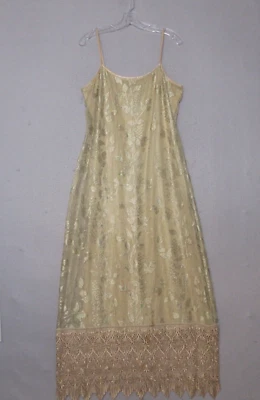Vintage Sue Wong Maxi Dress Large Gold Floral Crochet Party Cocktail Mesh USA - Image 1 of 4