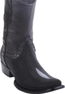 King Exotic BLACK STINGRAY Western Boot Side Zipper Mid Calf EE+ - Picture 1 of 5