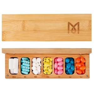 Tablettenbox 7 Tage aus Holz - Einfaches Füllen - Medikamentenbox - Pillendose - Bild 1 von 7