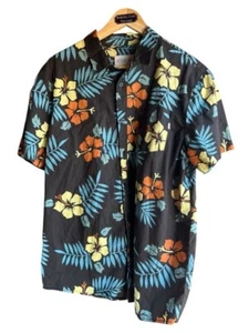 Active Men's Vintage Hawaiian Beach Shirt 100% Cotton Floral Black Size Large - Picture 1 of 5