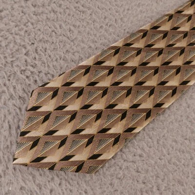 David Taylor Tie Brown Black Geometric Polyester Hand Made in USA 3.75" - Image 1 of 4