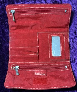 Kipling Makeup Case Mirror Red Wallet Folding Travel Cosmetic Jewelry Pouch - Picture 1 of 4