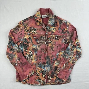 Vintage Chicos Design Button Up Womens Size 1 Red Animal Print Hipster Y2K - Picture 1 of 10