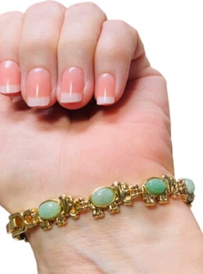 Elephant Gemstone Therapeutic Healing Magnetic Bracelet  Arthritis Green Gold - Picture 1 of 8