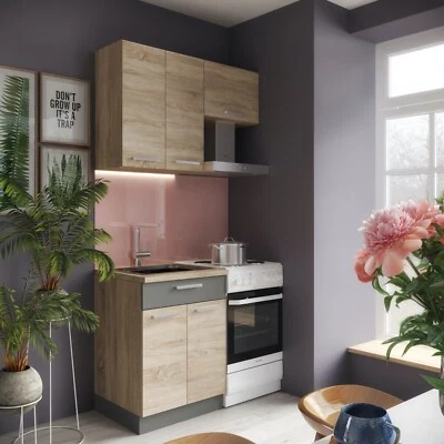 Küche ALINA 110 cm Küchenzeile Einbauküche Küchenblock Singleküche Sonoma Eiche - Bild 1 von 4