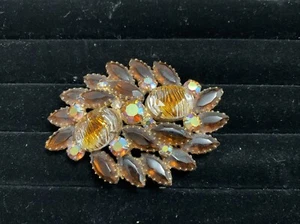 Rhinestone Brooch Topaz AB Givre Reverse Carved Vintage - Imagen 1 de 9