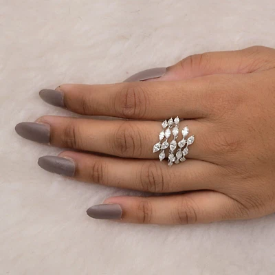 2.69 Ct Lab Grown CVD Pear Diamond Cluster Ring 18k White Gold Anniversary Gift - Image 1 of 4