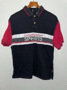 VTG ABC Sports Championship Olympics Red White Black Polo Shirt Men's Large - Picture 1 of 10