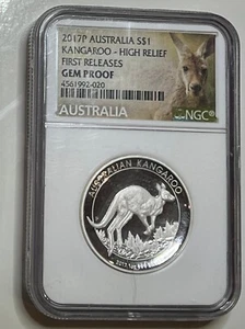 2017 P Australia Silver Dollar Kangaroo High Relief NGC GEM PROOF First Release - Picture 1 of 2