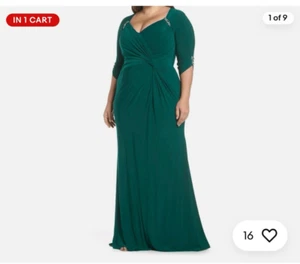 Mac Duggal grün gerafftes Jerseykleid mit Kristall-Smaragd-Verzierungen Größe 24W gebraucht, in einwandfreiem Zustand - Bild 1 von 10