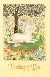 Biglietto vuoto unicorno stravagante THINKING OF YOU, di saluti americani + busta - Foto 1 di 5