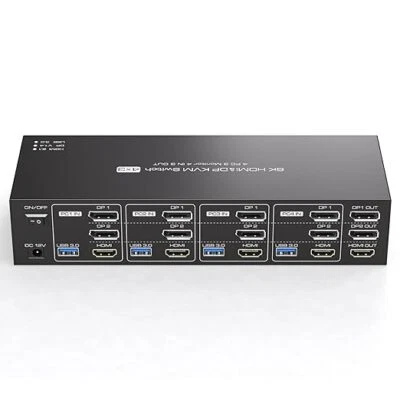 8K60Hz 2 Displayport+HDMI KVM-Switch 4 PC 3 Monitore USB 3.0 Triple Moni - Bild 1 von 3