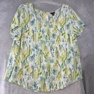 Torrid Abbey Georgette Bluse Größe 2X Kaktusmuster Knopfleiste hinten Kurzarm Oberteil - Bild 1 von 12