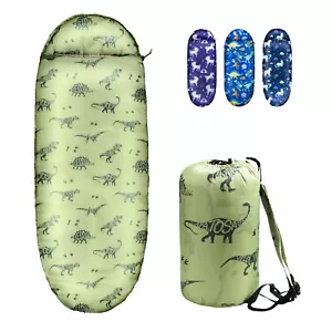 Kids Sleeping Bag For Boys - Dinosaur - Camping Hiking Scout Sleepover Slumber - Picture 1 of 6